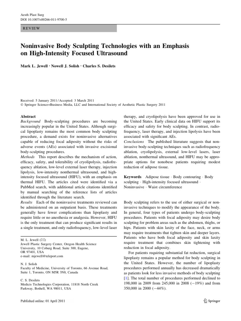 Noninvasive Body Sculpting Technologies With An Emphasis On High ...