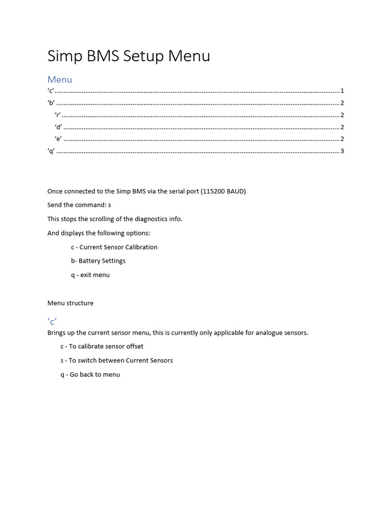 Simp BMS Setup Menu Guide | PDF