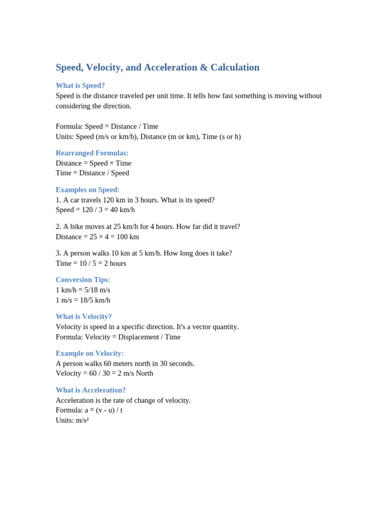 Understanding Speed, Velocity, and Acceleration | PDF | Force | Gravity