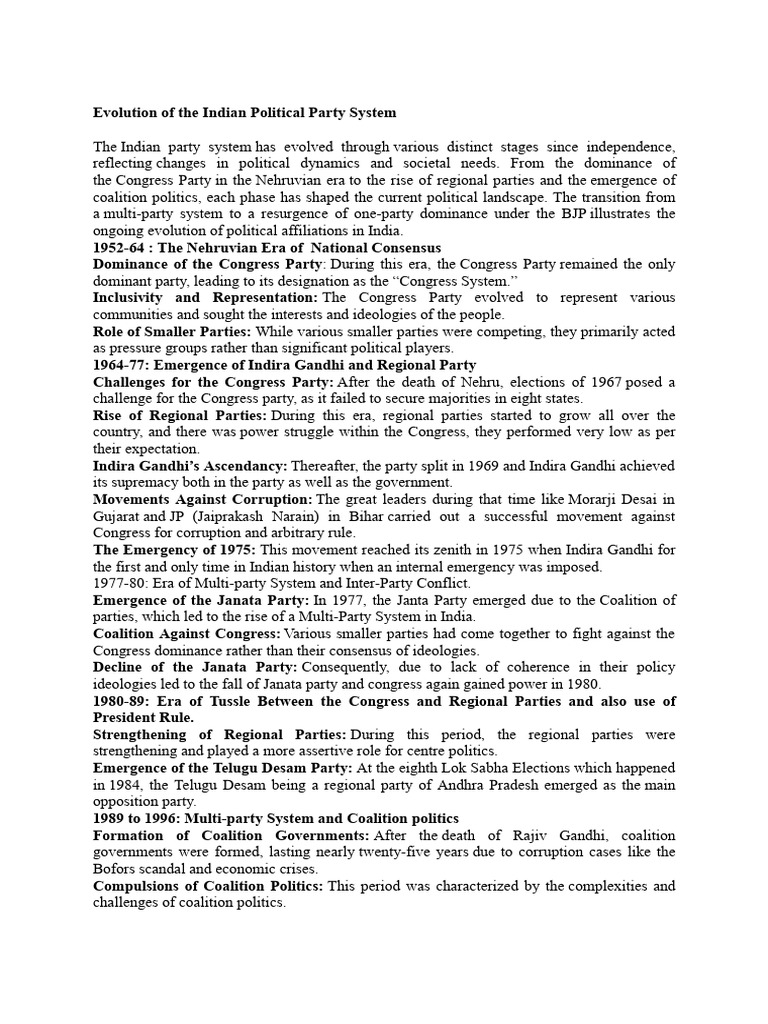 Evolution of India's Political Parties | PDF | Indian National Congress ...