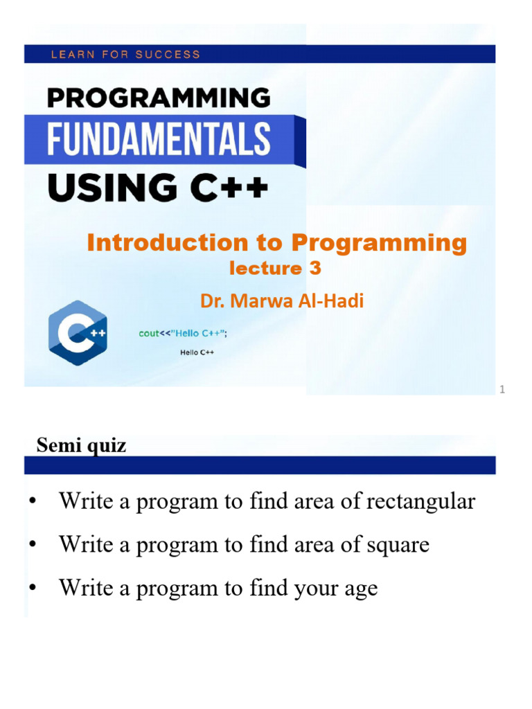 Lecture-3 Intro To Programming | PDF | Data Type | Variable (Computer ...