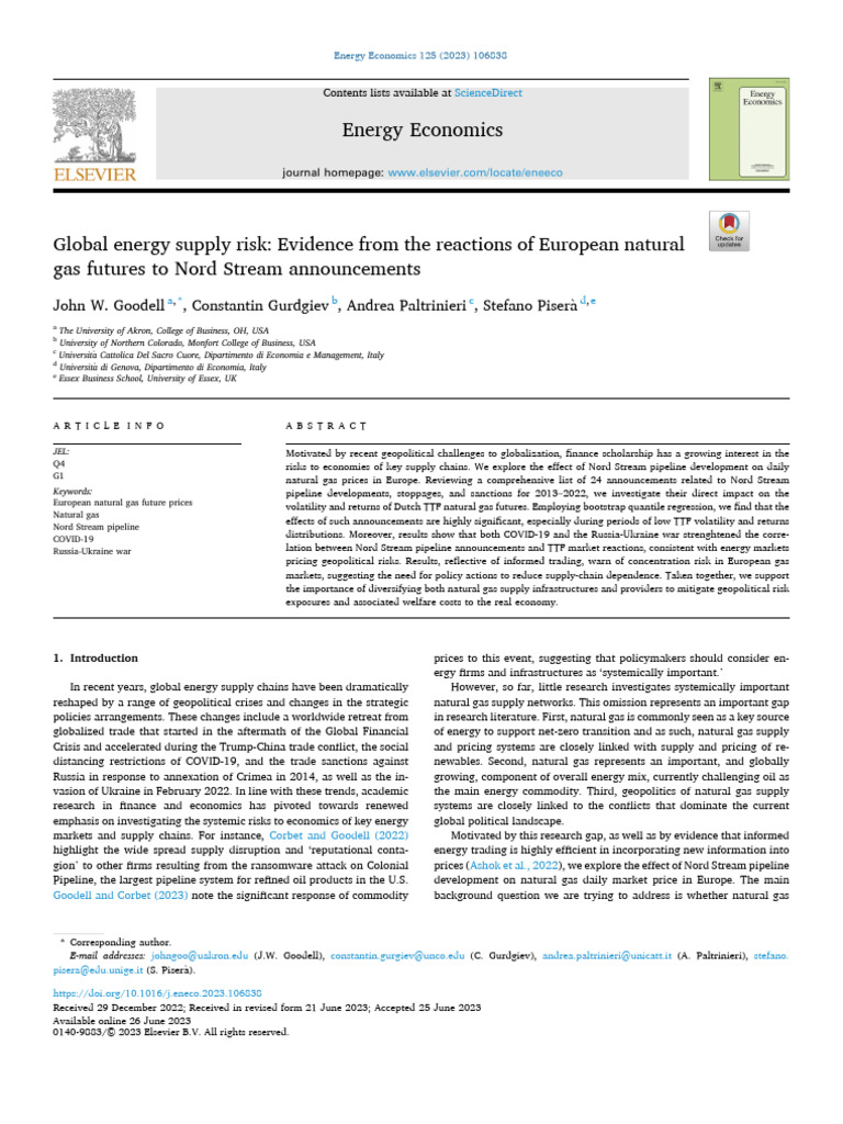 Global Energy Supply Risk Evidence From The Reactions of European ...