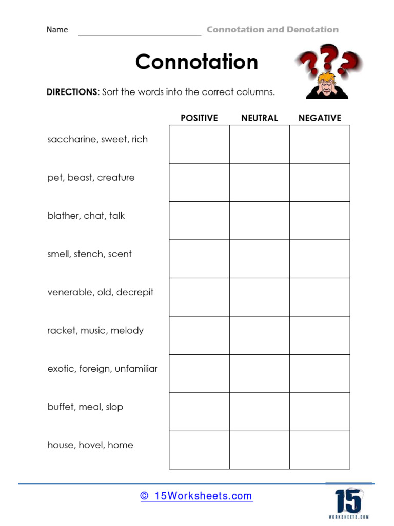 Connotation and Denotation Worksheets | PDF