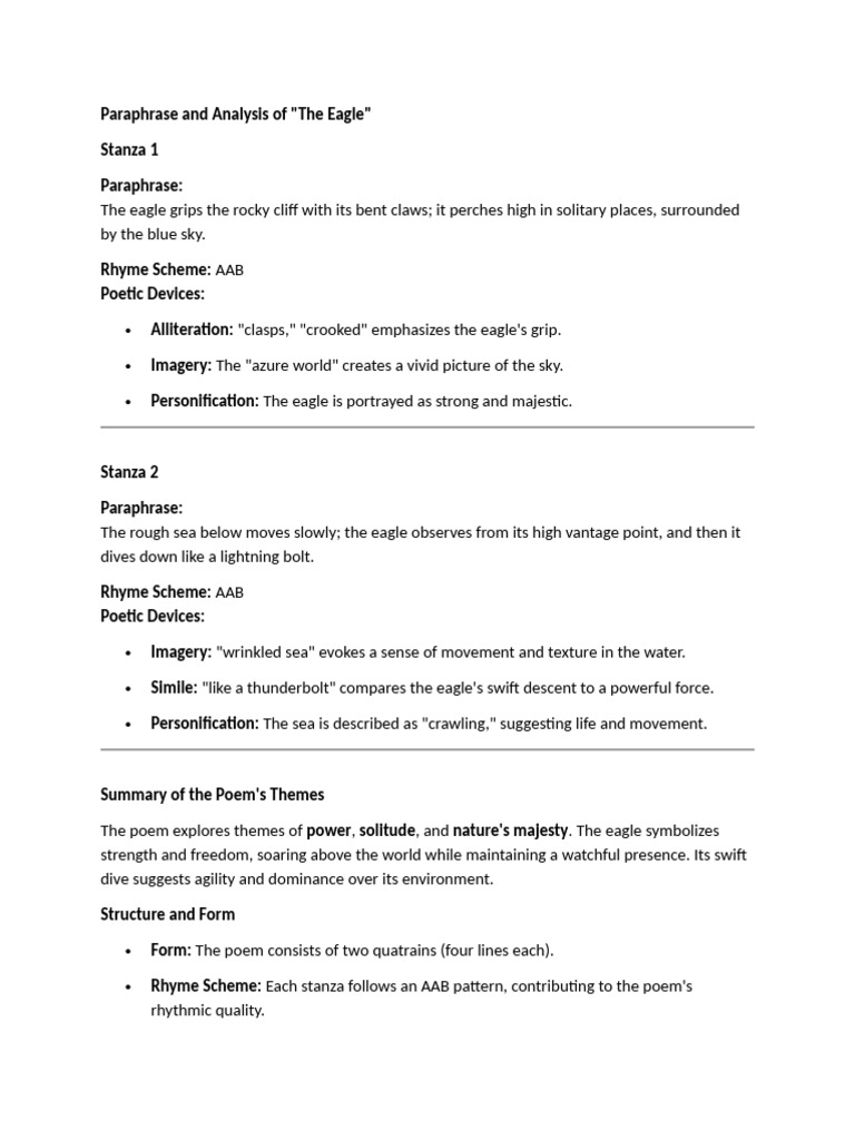 Analysis of "The Eagle" Poem | PDF