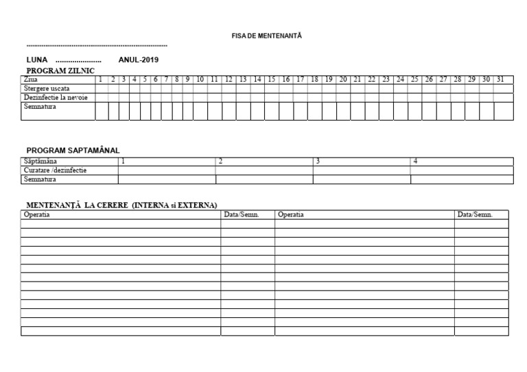 Fisa Mentenanta Interna Zilnica UTS | PDF