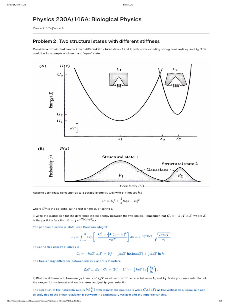 Physics 230A/146A: Biological Physics: Problem 2: Two Structural States ...