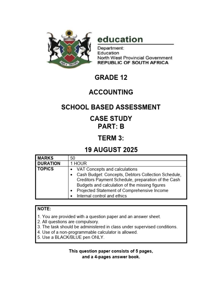 Grade 12 Accounting Case Study Assessment | PDF | Value Added Tax ...