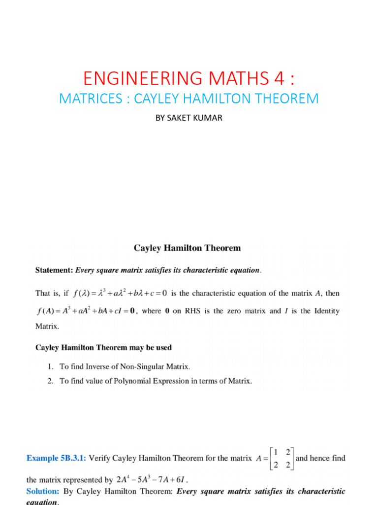 MATRICES Cayley Hamilton Theorm | PDF