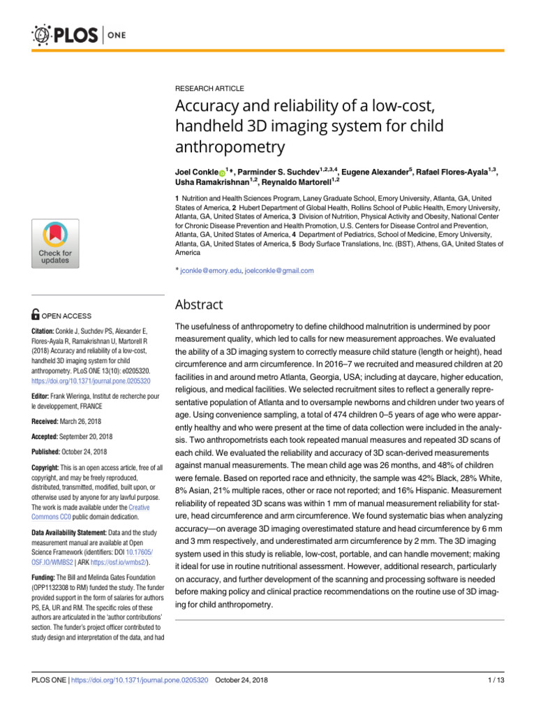 Accuracy and Reliability of a Low-cost Handheld 3D | PDF ...
