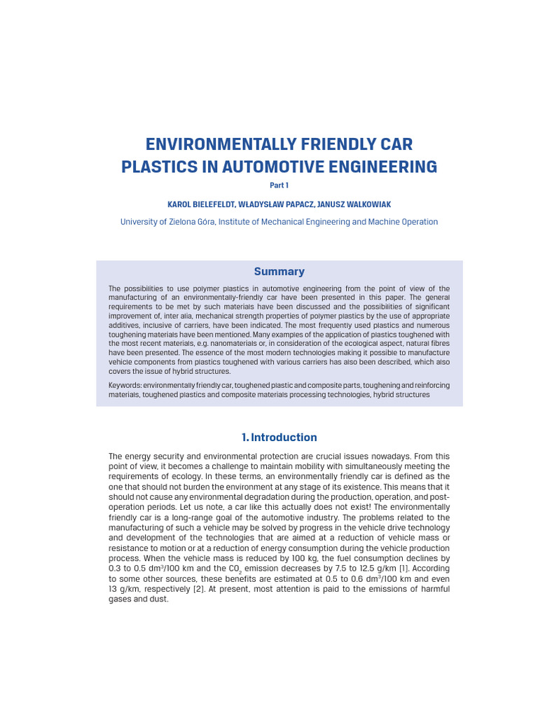 Eco-Friendly Plastics in Automotive Design | PDF | Polyurethane ...