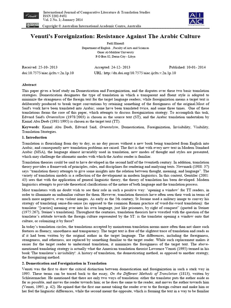 Foreignization in Arabic Translation | PDF | Translations | Rhetoric