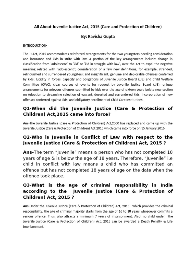 Juvenile Justice Act 2015 Overview | PDF | Juvenile Court | Juvenile ...