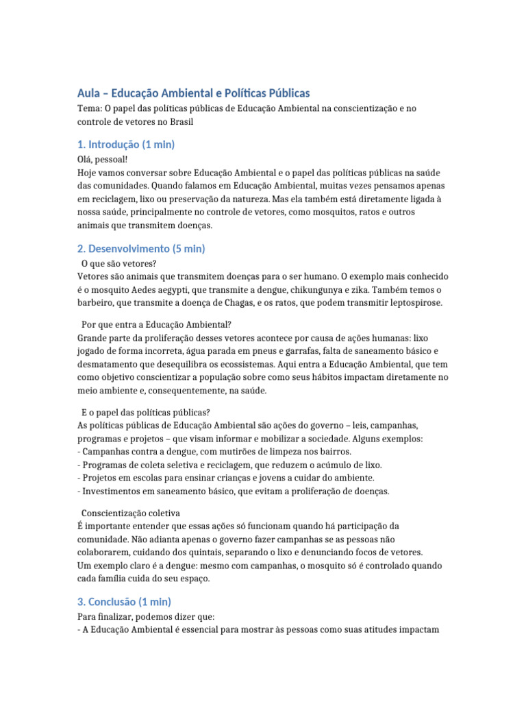 Educação Ambiental e Controle de Vetores | PDF | Ambiente natural ...