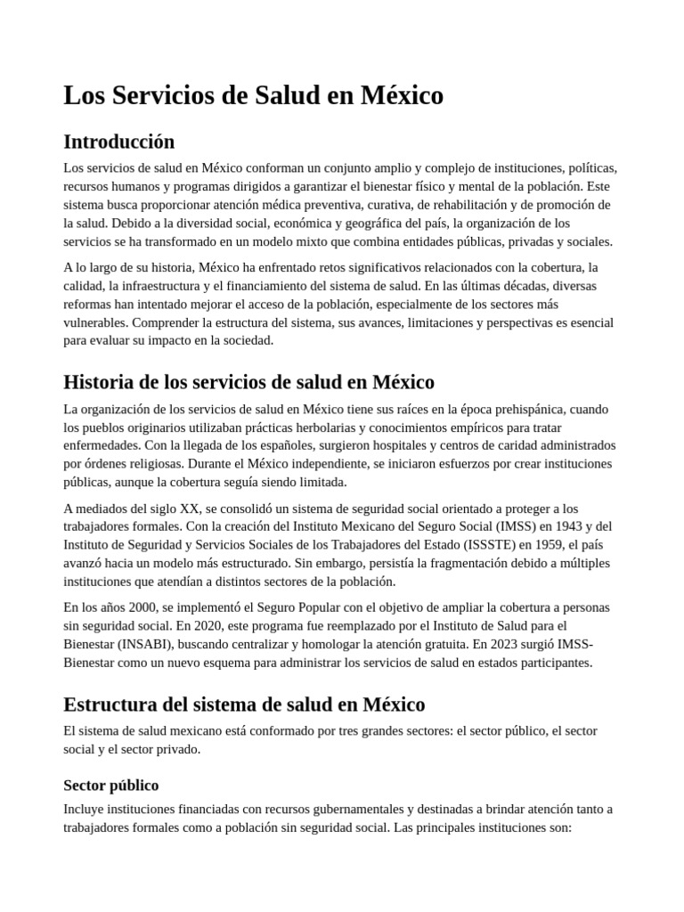 Servicios de Salud en México: Estructura y Retos | PDF | Cuidado de la ...