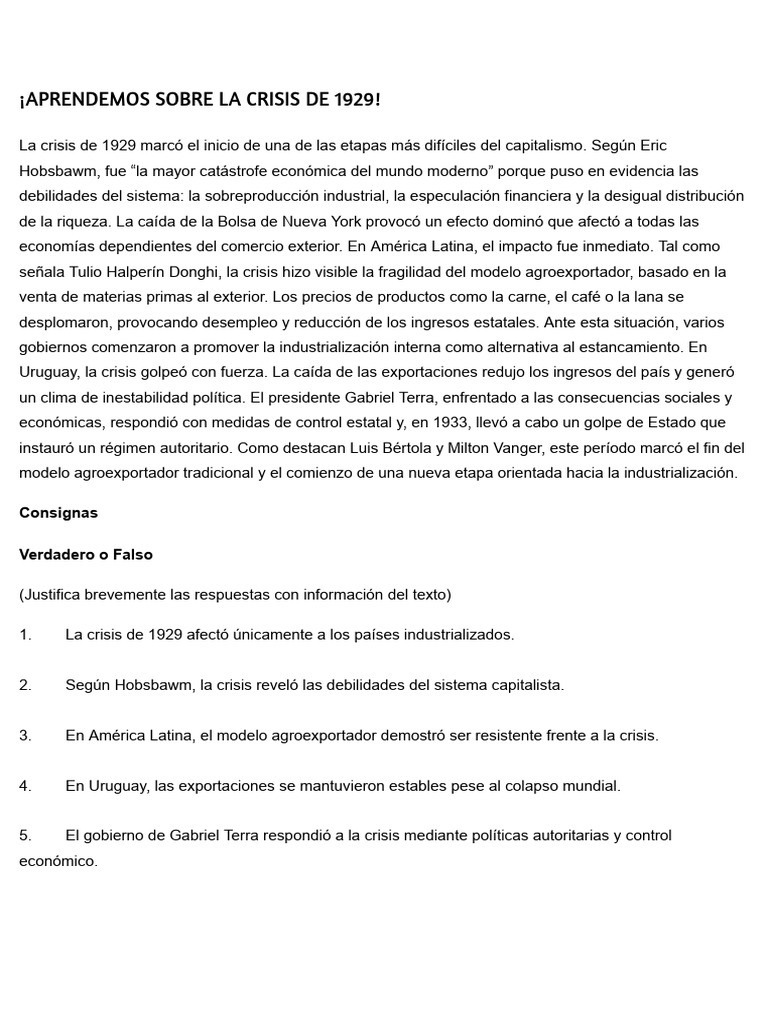 Impacto de la Crisis de 1929 en América Latina | PDF | Gran depresion ...