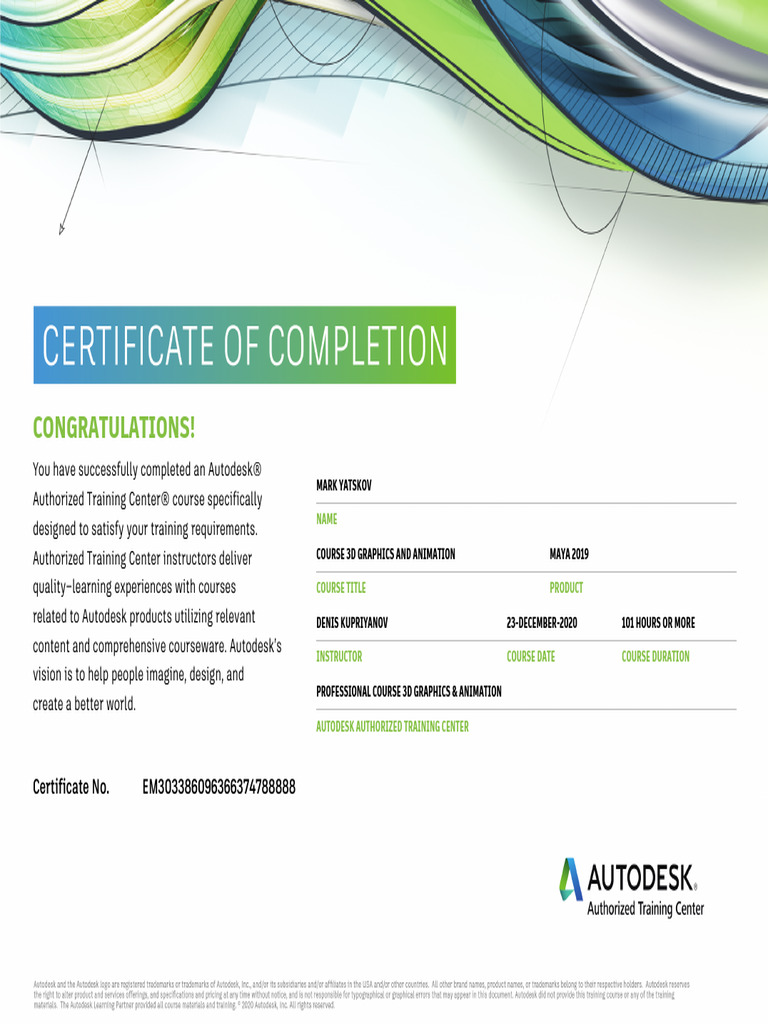 Autodesk 3D Graphics Course Completion | PDF