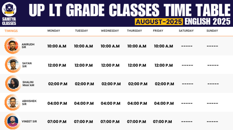 Up LT Grade Classes Time Table | PDF