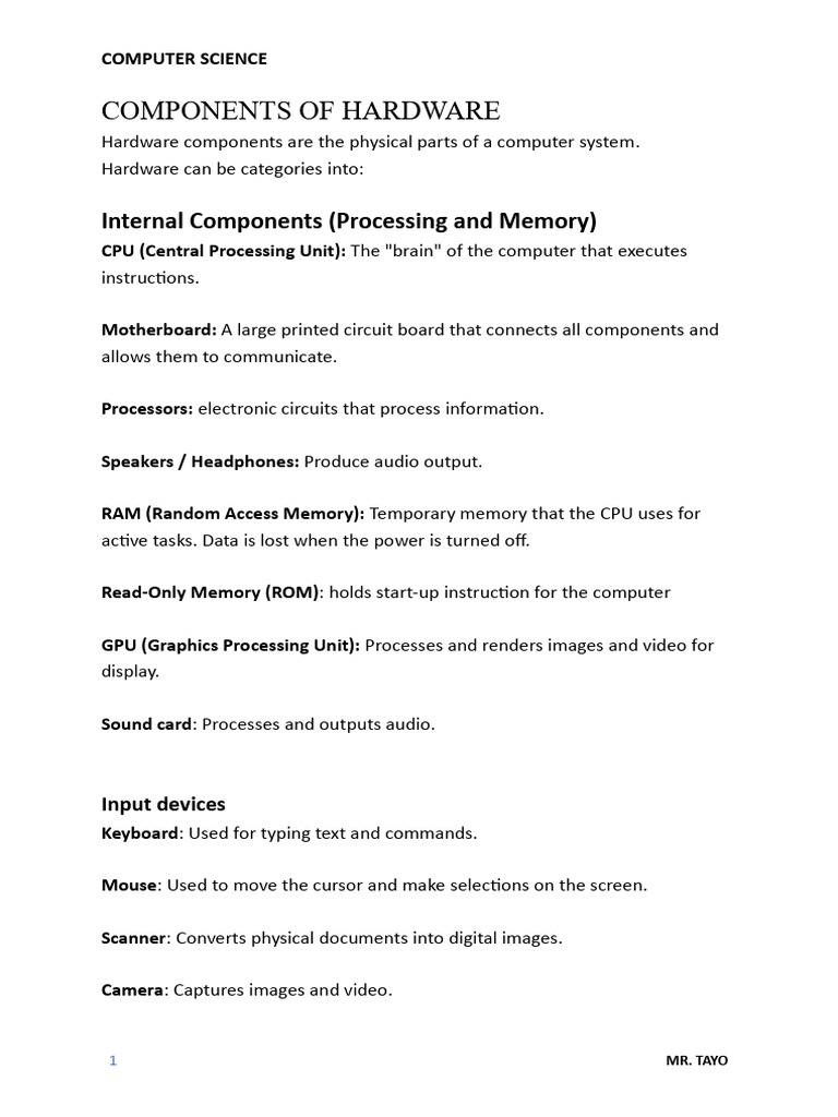 Grade 9 Components of Hardware-2 | PDF