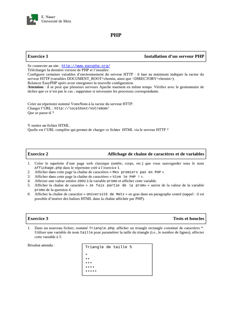 Guide d'installation et d'exercices PHP | PDF | PHP | Internet