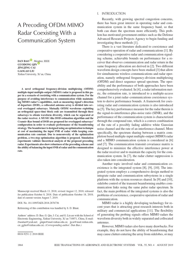 OFDM MIMO Radar with Communication Coexistence | PDF | Mimo ...
