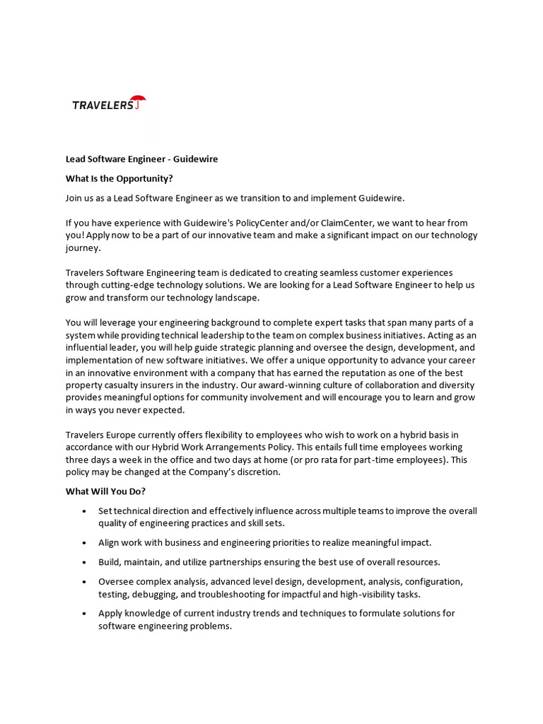Lead Software Engineer for Guidewire Role | PDF | Leadership | Computer ...