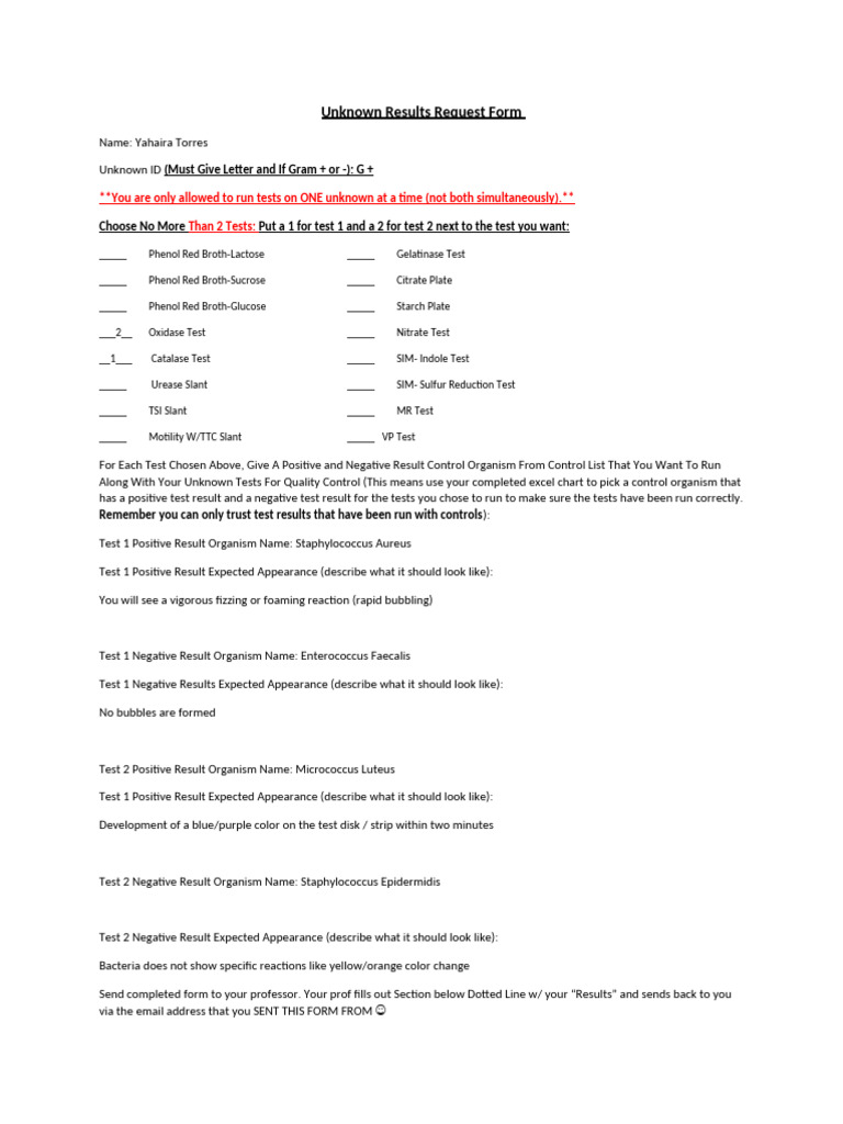 Unknown Results Request Form Organism #1 | PDF | Microbiology | Bacteria