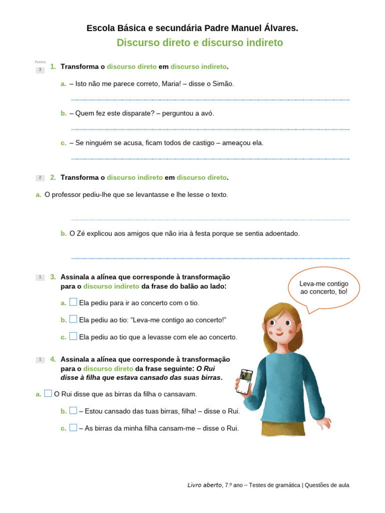 Discurso Direto e Indireto: Exercícios | PDF