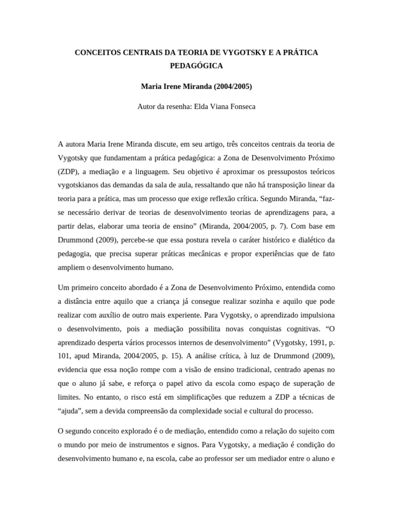 Teoria de Vygotsky na Prática Pedagógica | PDF | Pedagogia | Mediação