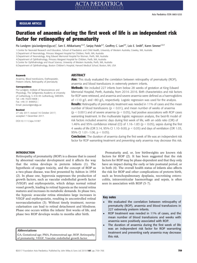 apa.14187 | PDF | Preterm Birth | Medical Specialties