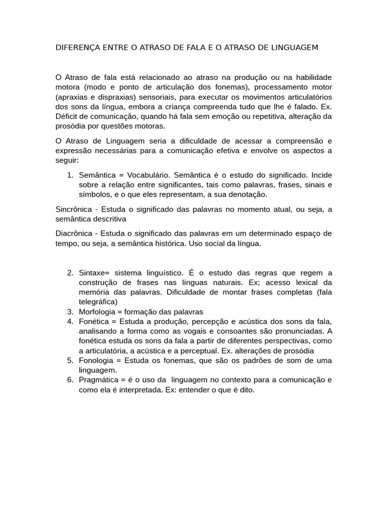 Atraso de Fala vs. Atraso de Linguagem | PDF | Transtorno de déficit de ...