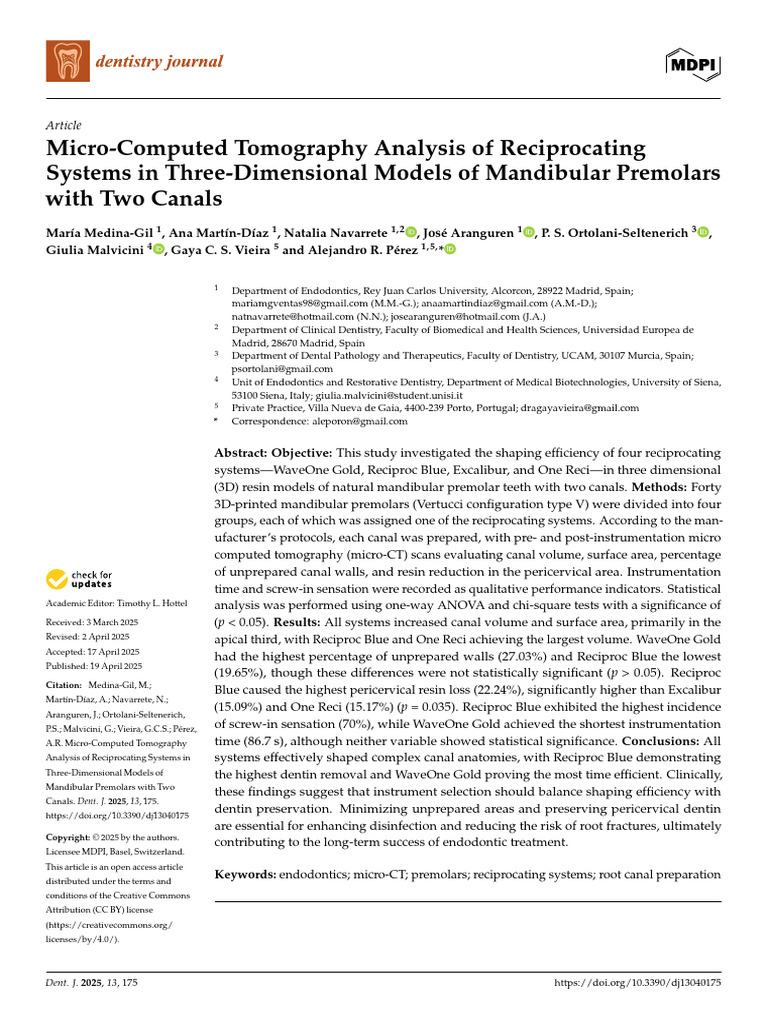 Micro-CT Analysis of Reciprocating Systems | PDF | Dental Anatomy ...