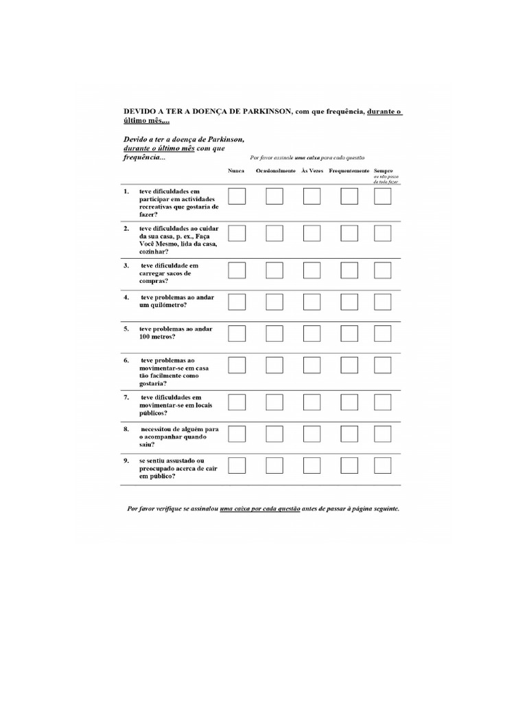 Questionario Qualidade de Vida Parkinson PDQ-QL | PDF