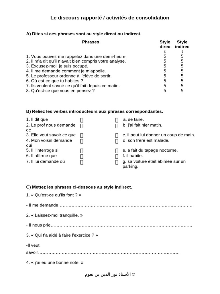 Activités sur le discours rapporté | PDF