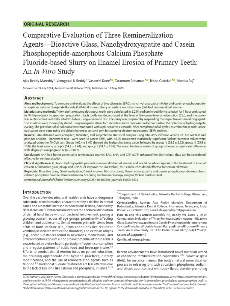 Remineralization Agents for Dental Erosion | PDF | Tooth Enamel