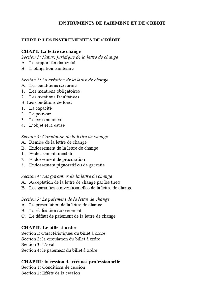 Instruments de Crédit : Lettre de Change | PDF | Effet de commerce | Argent