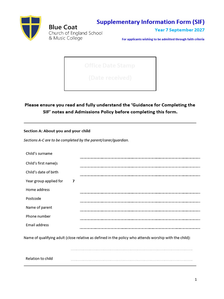 Year 7 Faith-Based Admission Form | PDF | Church Of England