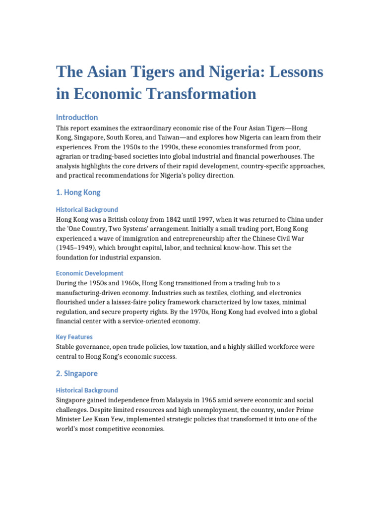 Economic Lessons from Asian Tigers for Nigeria | PDF | Four Asian ...