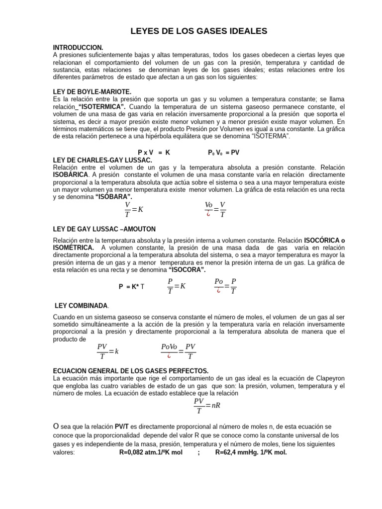 Leyes de los Gases Ideales y Reales | PDF | Gases | Mole (Unidad)