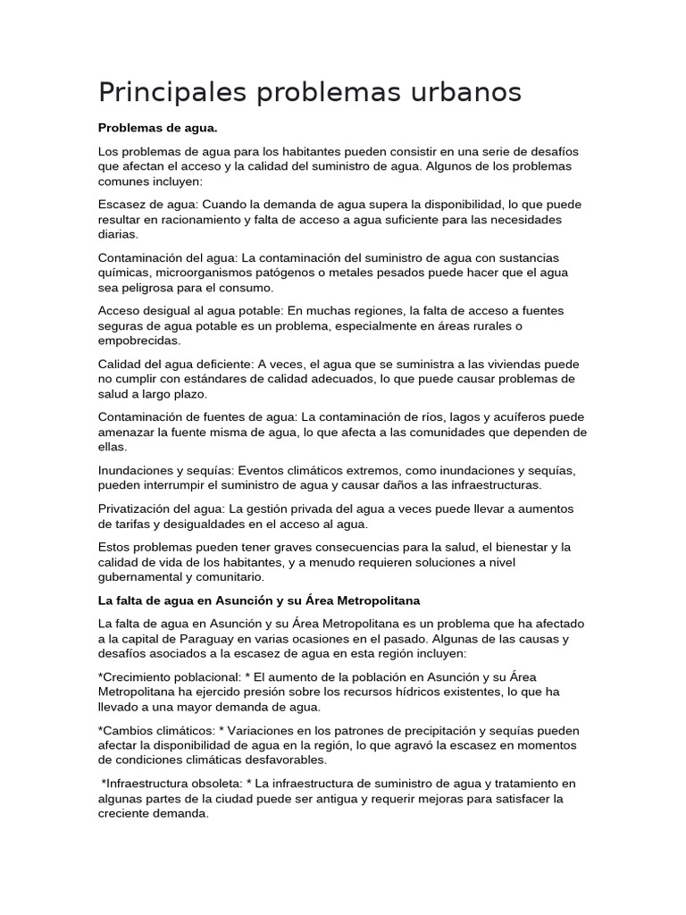 Problemas de agua en Asunción y soluciones | PDF | Contaminación | Agua