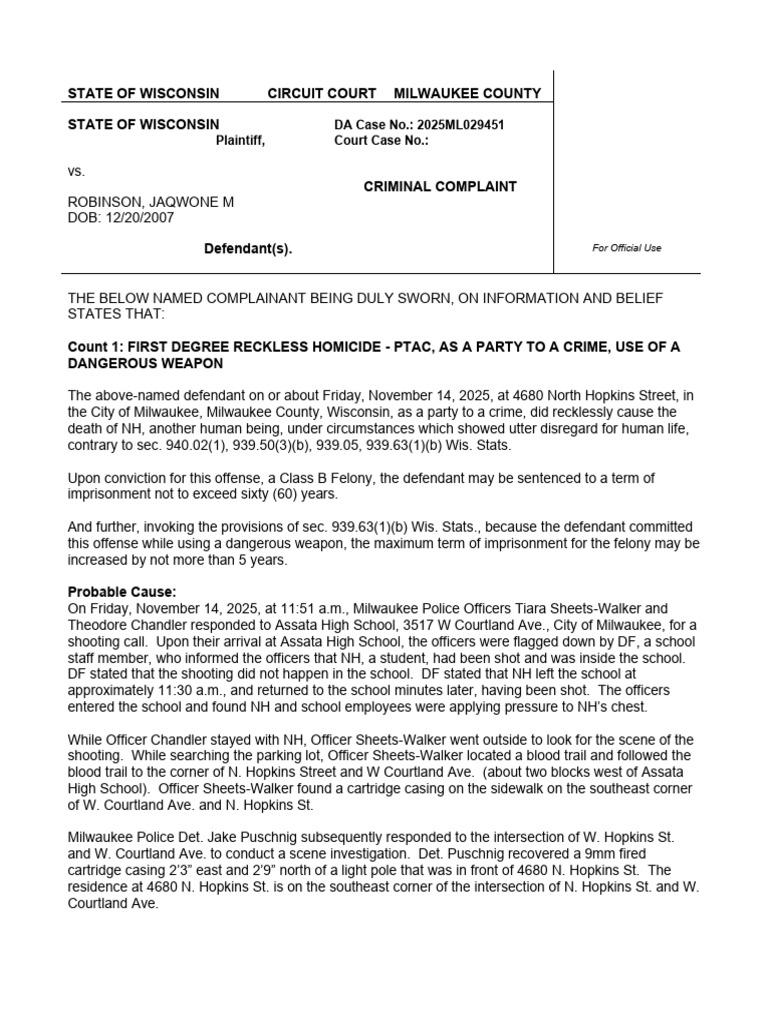 Criminal Complaint | PDF | Wisconsin Circuit Courts | Crimes