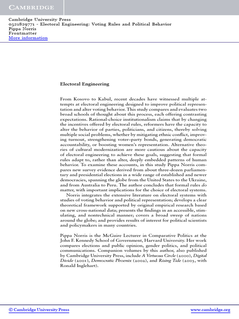 Electoral Engineering Voting Rules and P | PDF | Voter Turnout | Elections