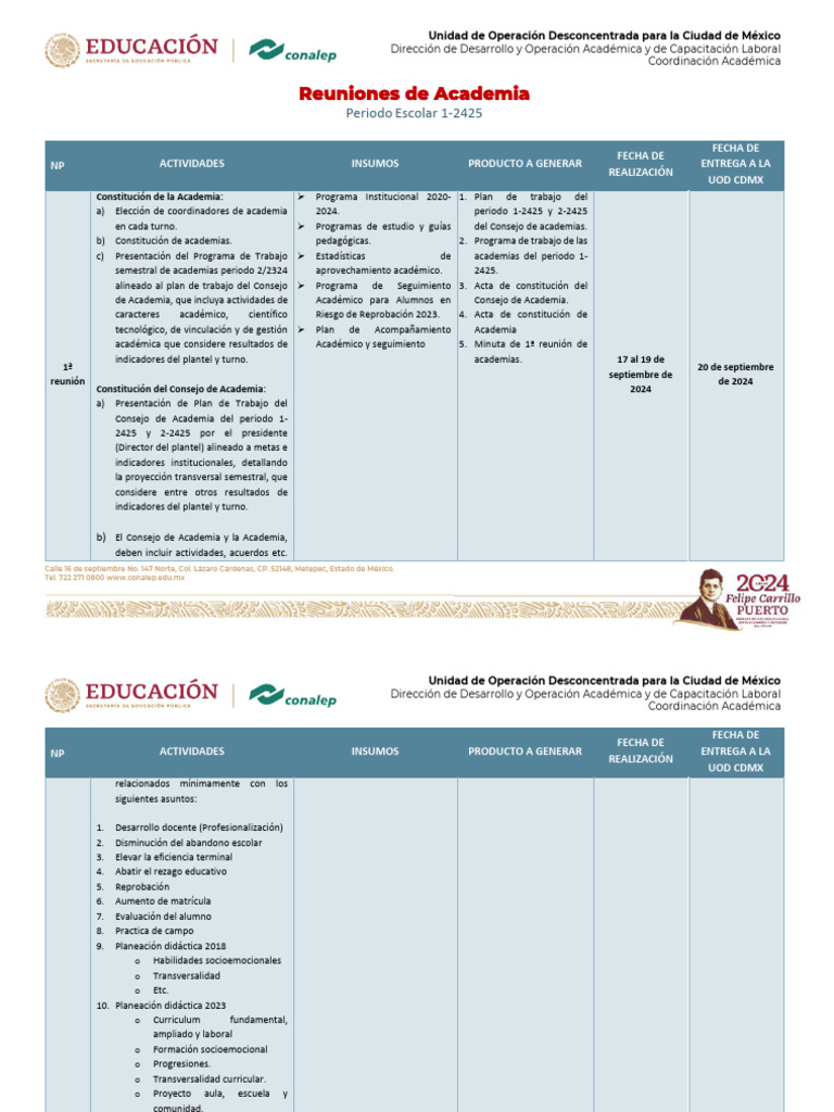 Reuniones de Academia 1-2425 CDMX | PDF | Plan de estudios | Aprendizaje