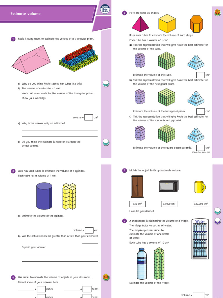 Y5 Summer Block 5 Wo3 Estimate Volume 2020 | PDF | Volume | Euclidean ...