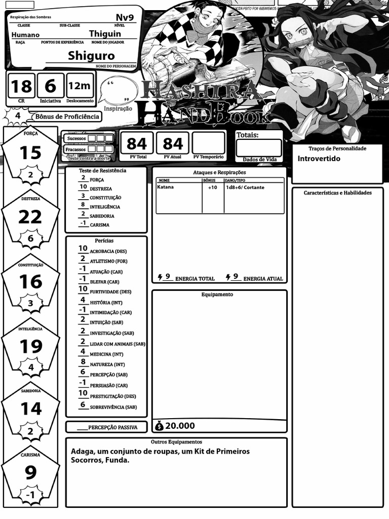 Shiguro: Ficha de Demon Slayer Feita | PDF