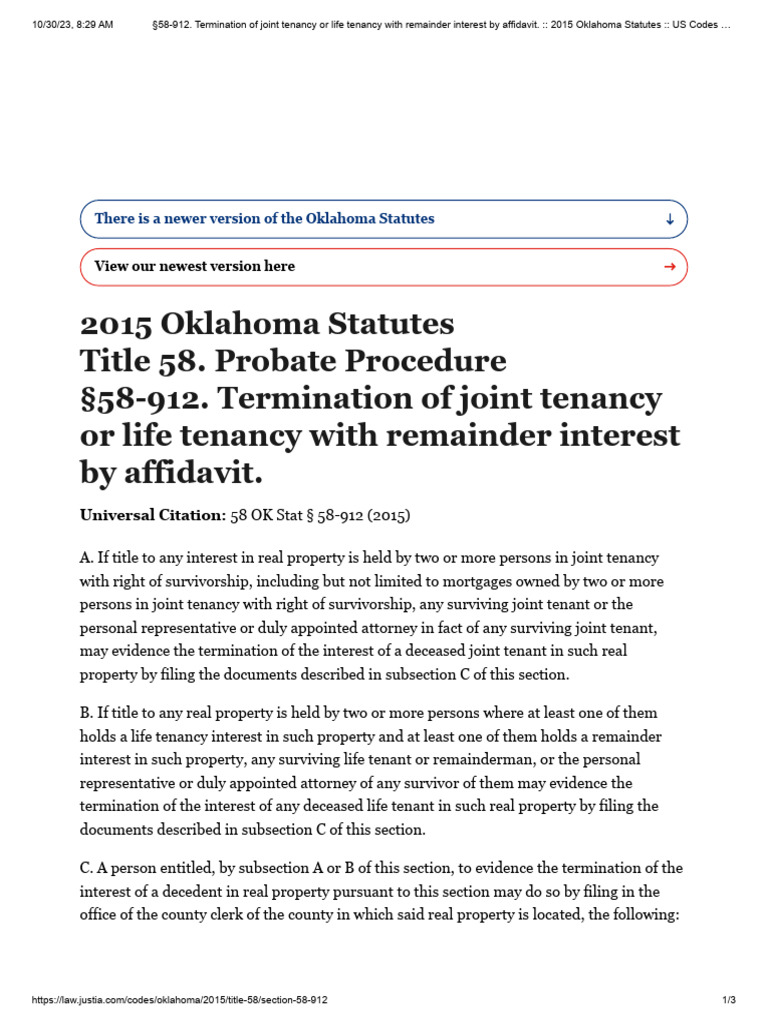 Terminating Joint Tenancy in Oklahoma | PDF | Concurrent Estate | Civil ...