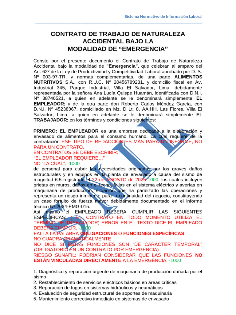 Contrato de Trabajo por Emergencia Laboral | PDF | Derecho laboral ...