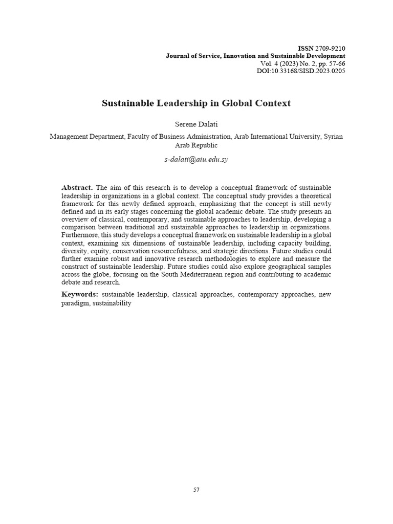 Sustainable Leadership Framework Overview | PDF | Leadership ...