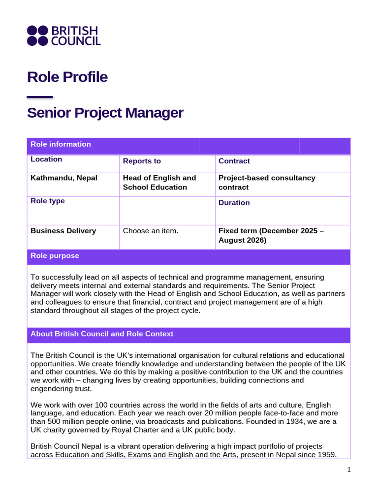 Senior Project Manager Role in Nepal | PDF | Project Management ...