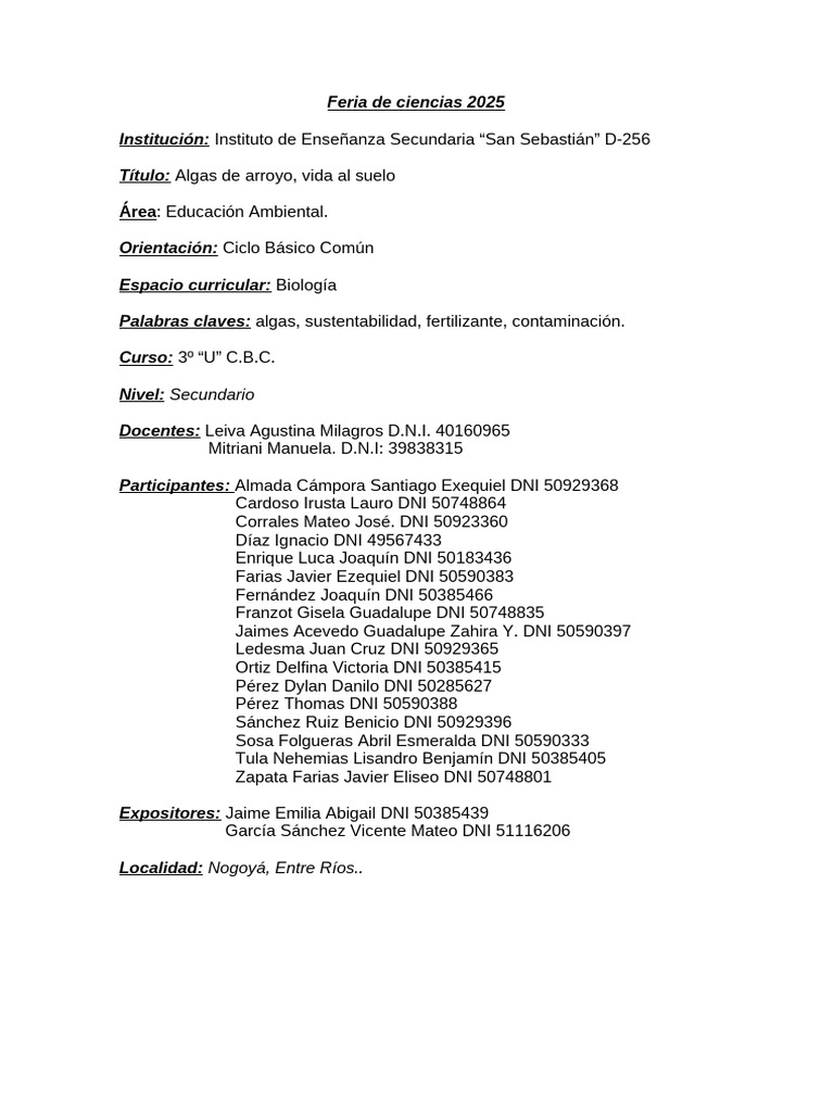 Feria de ciencias 2024 | PDF | Fertilizante | Algas