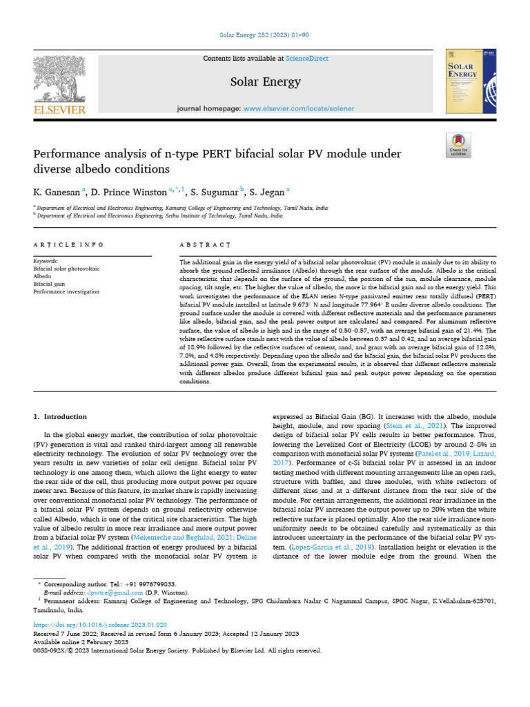 Bifacial PV Module Performance Analysis | PDF | Photovoltaics | Solar Cell